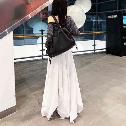 High Waist Asymmetric A-Line Maxi Skirt