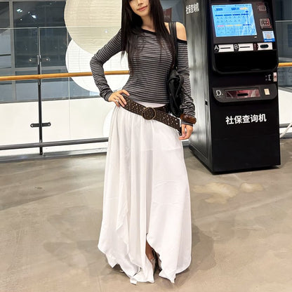 High Waist Asymmetric A-Line Maxi Skirt