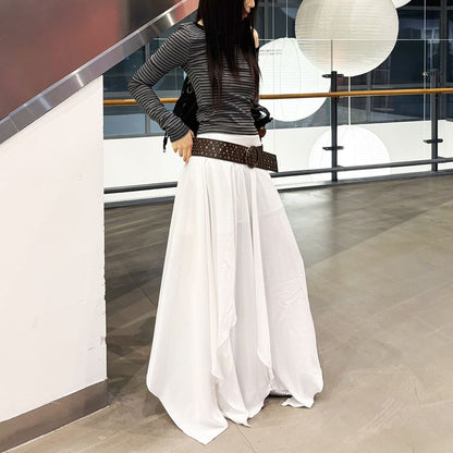 High Waist Asymmetric A-Line Maxi Skirt