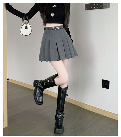 Mini Pleated Skirt - High Waist
