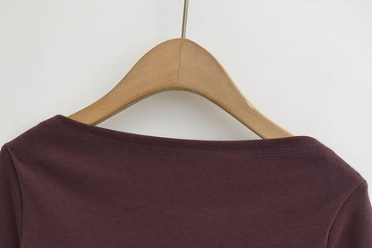 Plain Top with Boat Neckline and Elbow-Length Sleeves