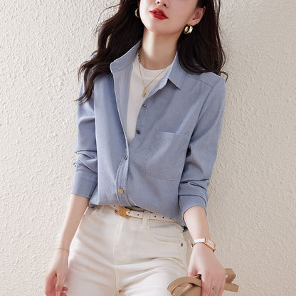 Plain Shirt with Pocket Detail and Long Sleeve Design