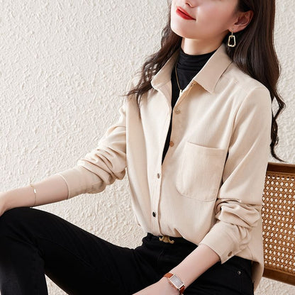Plain Shirt with Pocket Detail and Long Sleeve Design