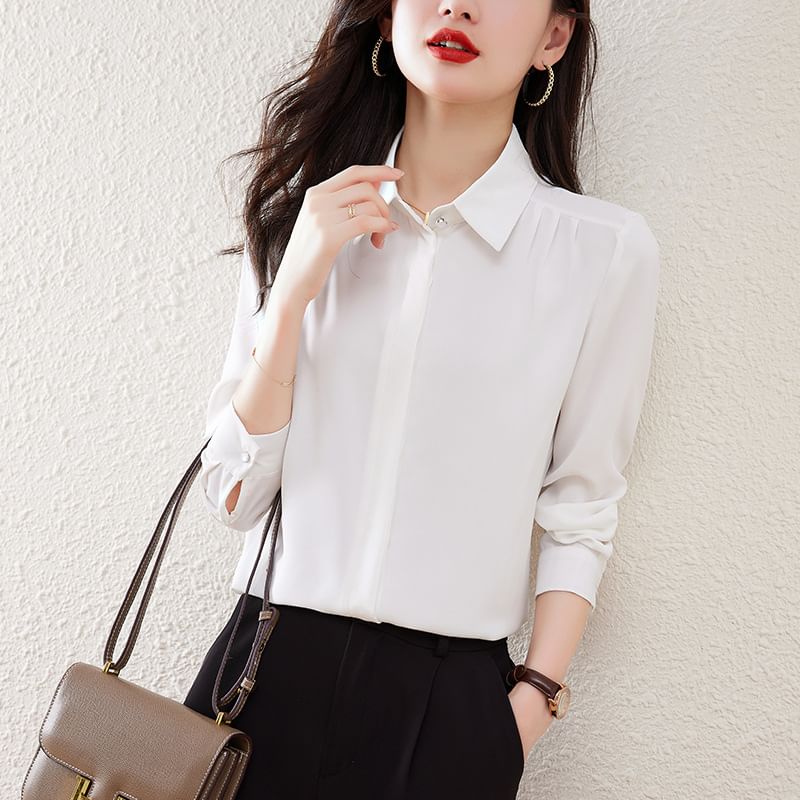 Classic Plain Shirt with Long Sleeve Construction