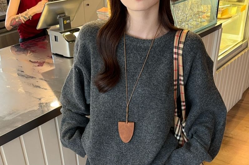 Melange Sweater with Round Neck and Drawstring Knit Shorts