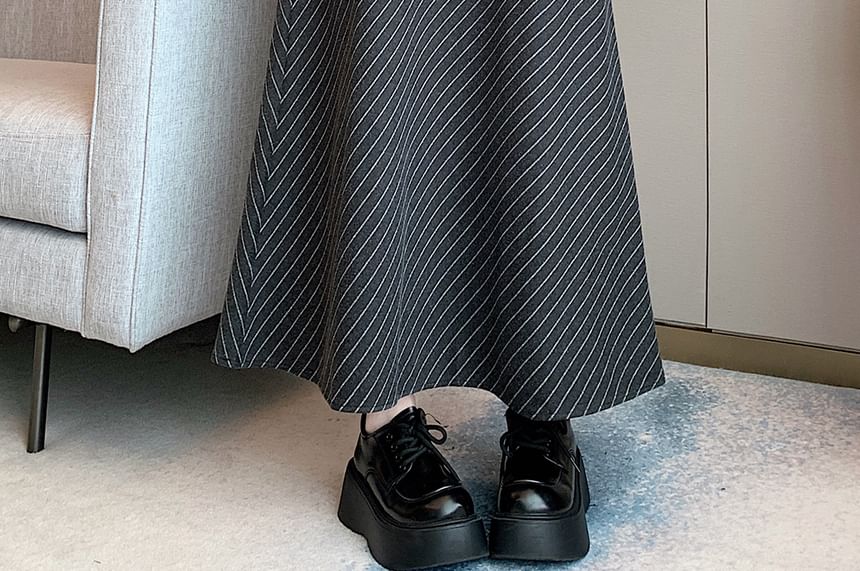 Pinstriped Maxi A-Line Skirt - High Waist