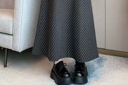 Pinstriped Maxi A-Line Skirt - High Waist