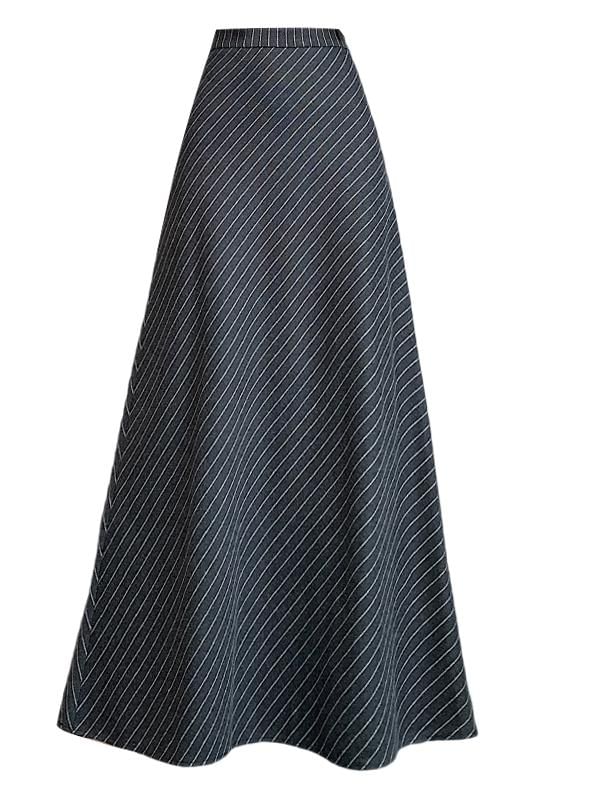Pinstriped Maxi A-Line Skirt - High Waist