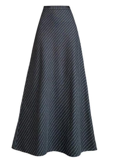 Pinstriped Maxi A-Line Skirt - High Waist