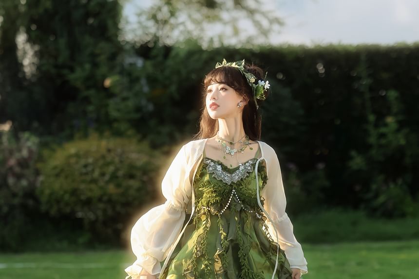 Set: Floral Embroidered Camisole with Ruffle Trim and Bead Details