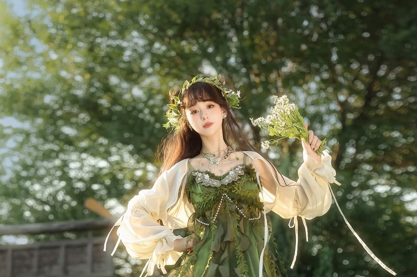 Set: Floral Embroidered Camisole with Ruffle Trim and Bead Details