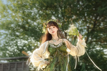 Set: Floral Embroidered Camisole with Ruffle Trim and Bead Details