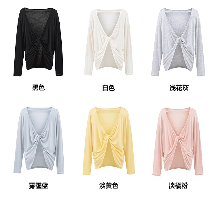 Off-Shoulder T-Shirt with Open Back and Long Sleeves in Solid Color