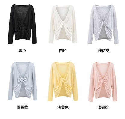 Off-Shoulder T-Shirt with Open Back and Long Sleeves in Solid Color
