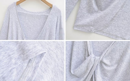 Off-Shoulder T-Shirt with Open Back and Long Sleeves in Solid Color