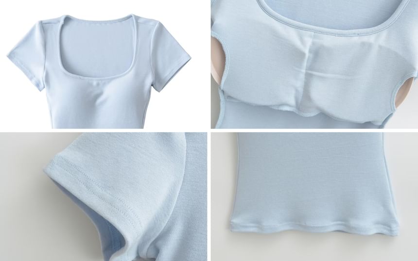 Padded Crop T-Shirt with Square Neck and Short Sleeves