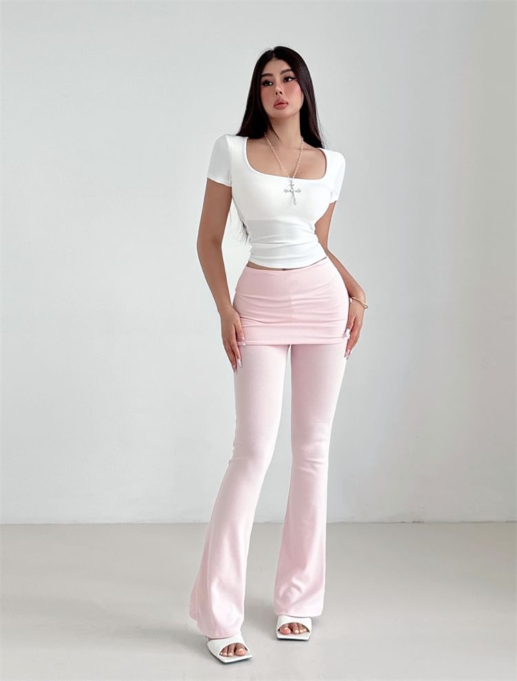 Padded Crop T-Shirt with Square Neck and Short Sleeves