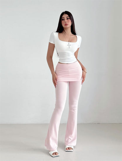Padded Crop T-Shirt with Square Neck and Short Sleeves