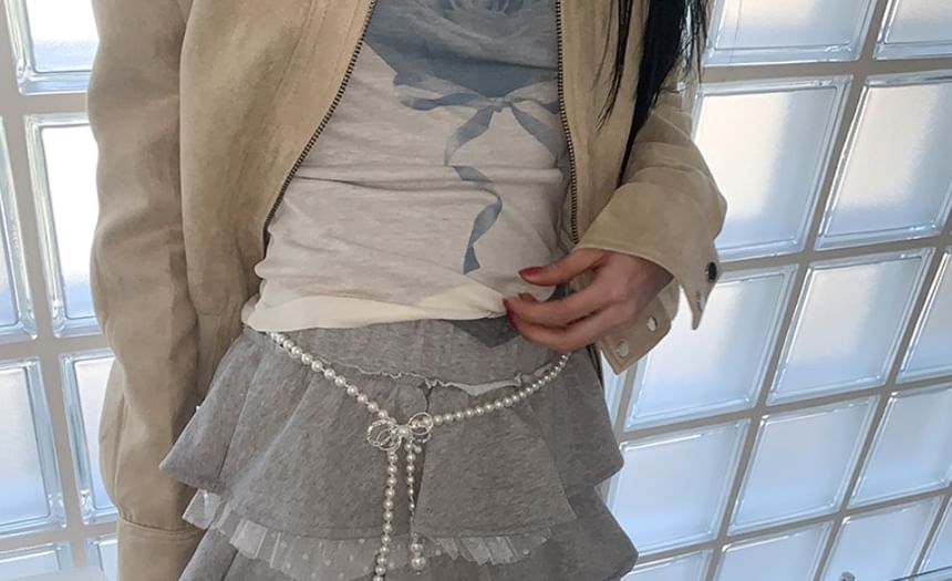 Mesh Panel Skirt Overlay Flared Pants