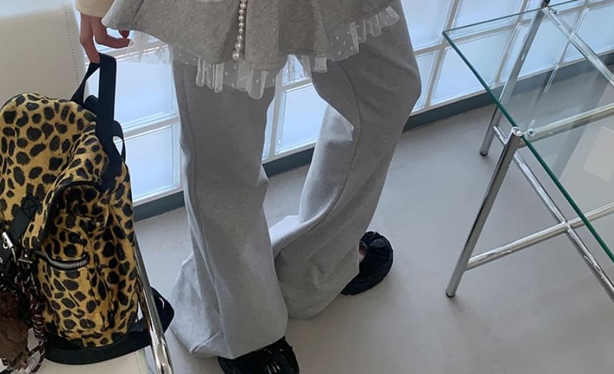 Mesh Panel Skirt Overlay Flared Pants