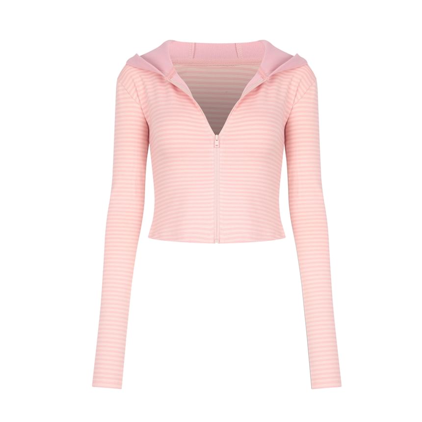 Striped Crop Hoodie with Zip-Up Closure