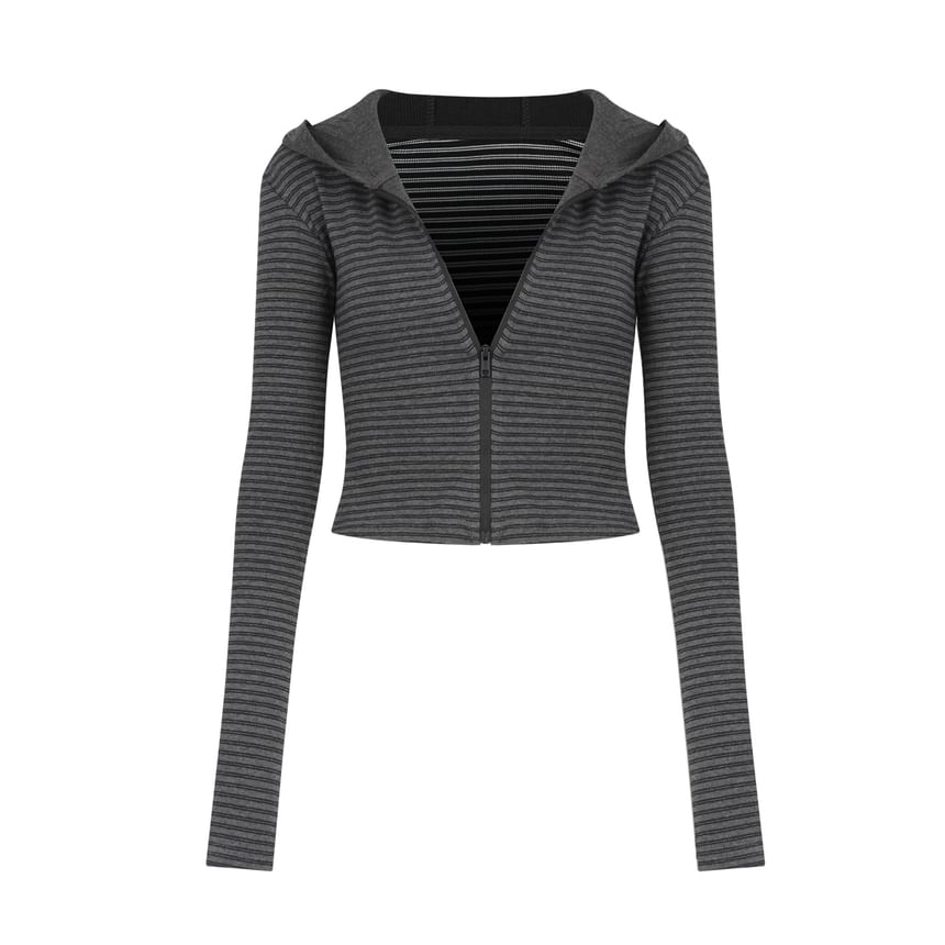 Striped Crop Hoodie with Zip-Up Closure