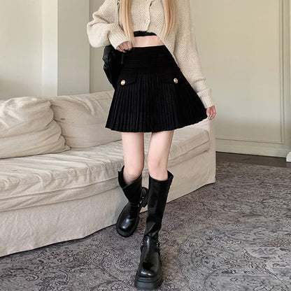 Accordion Pleated Corduroy Mini A-Line Skirt