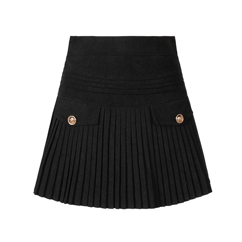 Accordion Pleated Corduroy Mini A-Line Skirt