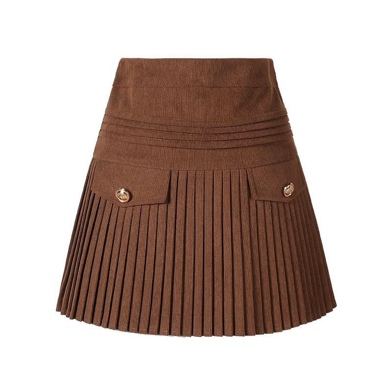 Accordion Pleated Corduroy Mini A-Line Skirt