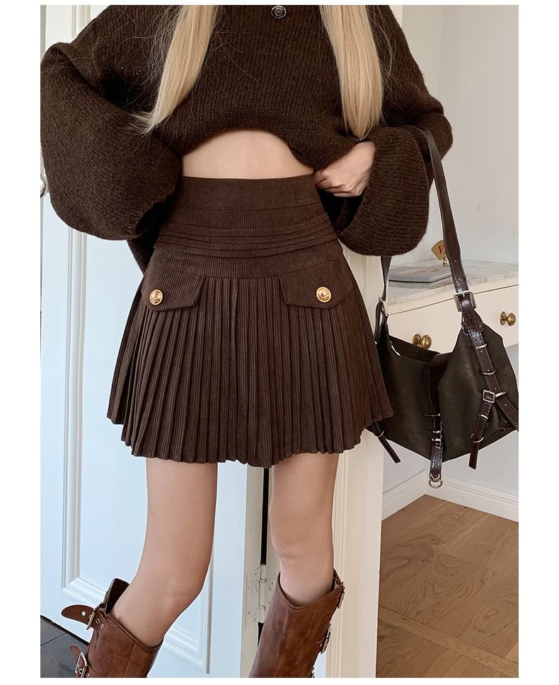 Accordion Pleated Corduroy Mini A-Line Skirt