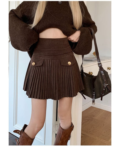 Accordion Pleated Corduroy Mini A-Line Skirt