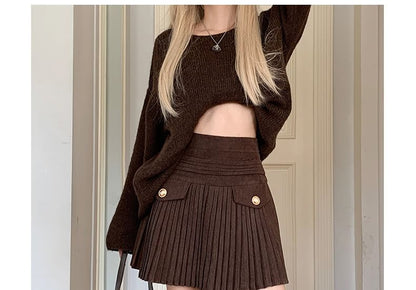 Accordion Pleated Corduroy Mini A-Line Skirt