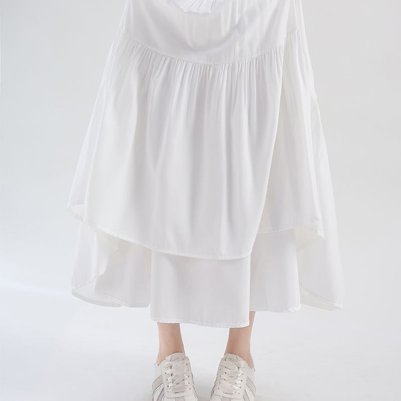 Plain Tiered Maxi A-Line Skirt