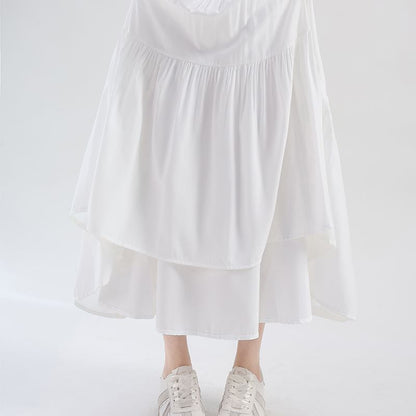 Plain Tiered Maxi A-Line Skirt