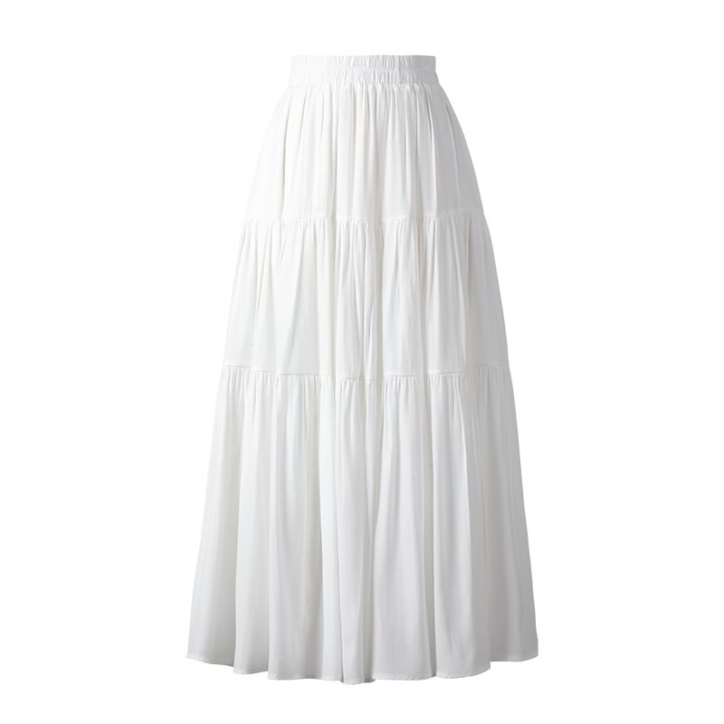Plain Tiered Maxi A-Line Skirt