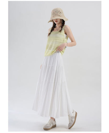 Plain Tiered Maxi A-Line Skirt