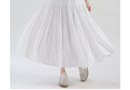 Plain Tiered Maxi A-Line Skirt