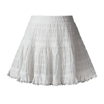 Ruffle Lace Trim Mini A-Line Skirt