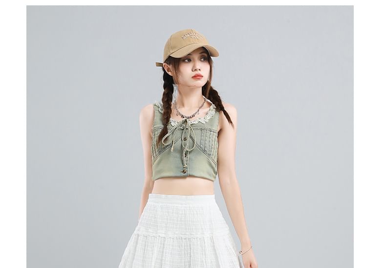 Ruffle Lace Trim Mini A-Line Skirt