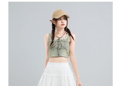 Ruffle Lace Trim Mini A-Line Skirt