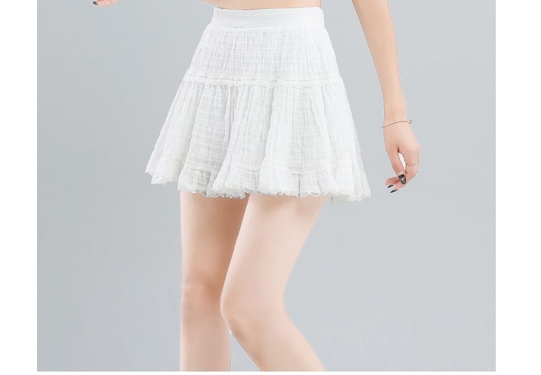 Ruffle Lace Trim Mini A-Line Skirt