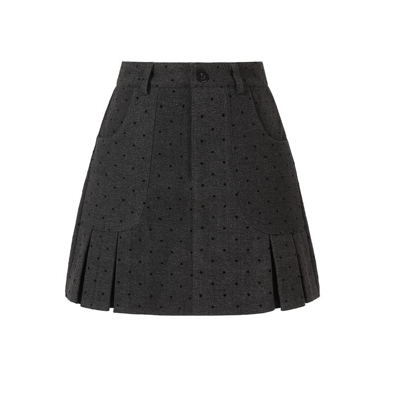 Polka-Dot Pleated Mini A-Line Skirt