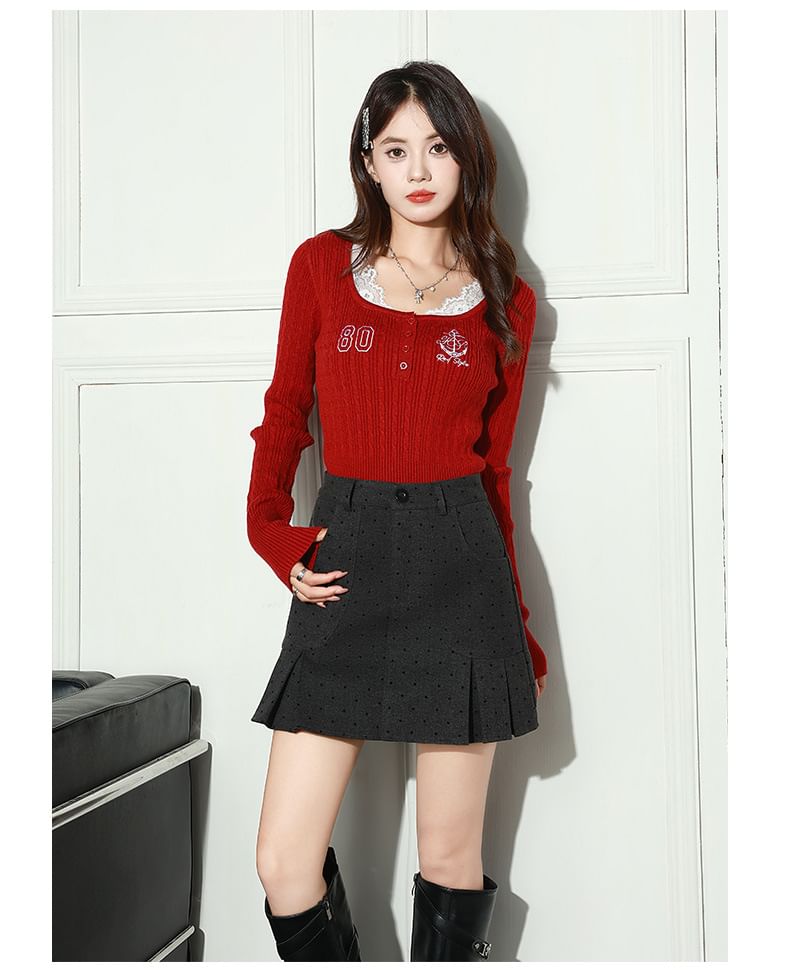 Polka-Dot Pleated Mini A-Line Skirt