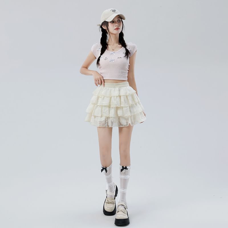 Plain Tiered Mini A-Line Skirt
