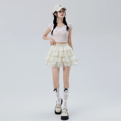 Plain Tiered Mini A-Line Skirt