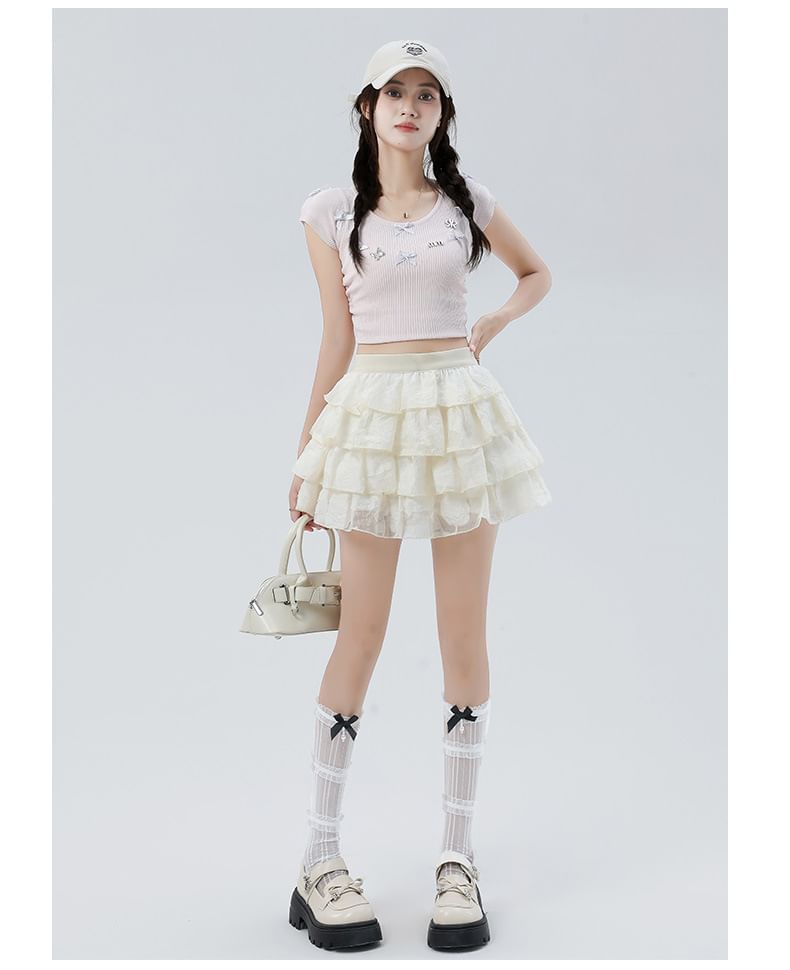 Plain Tiered Mini A-Line Skirt
