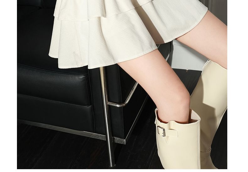 Elastic Waist Ruffle Corduroy Mini A-Line Skirt