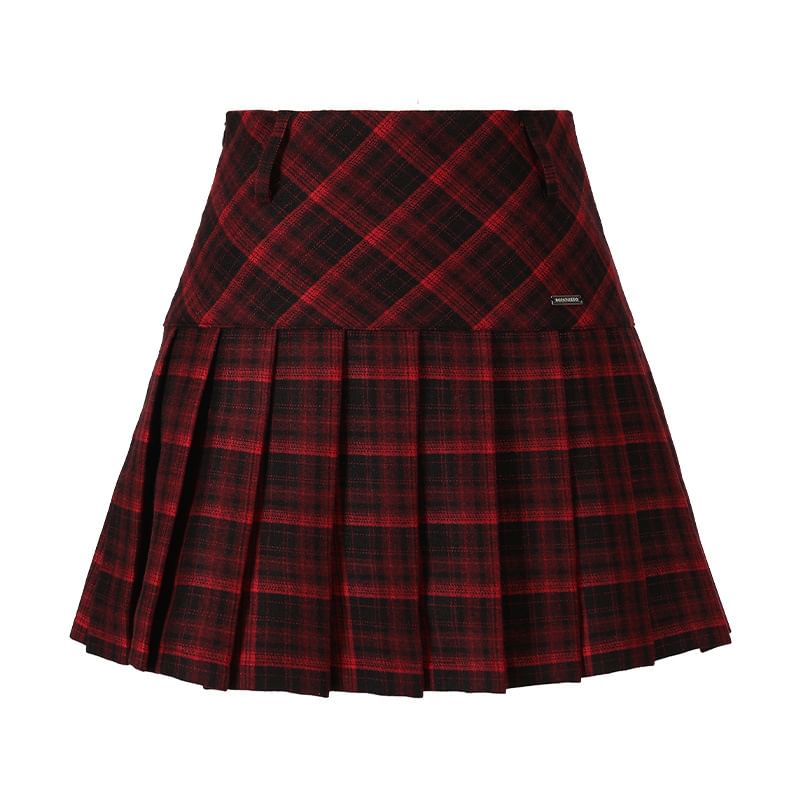 Plaid Pleated Mini A-Line Skirt
