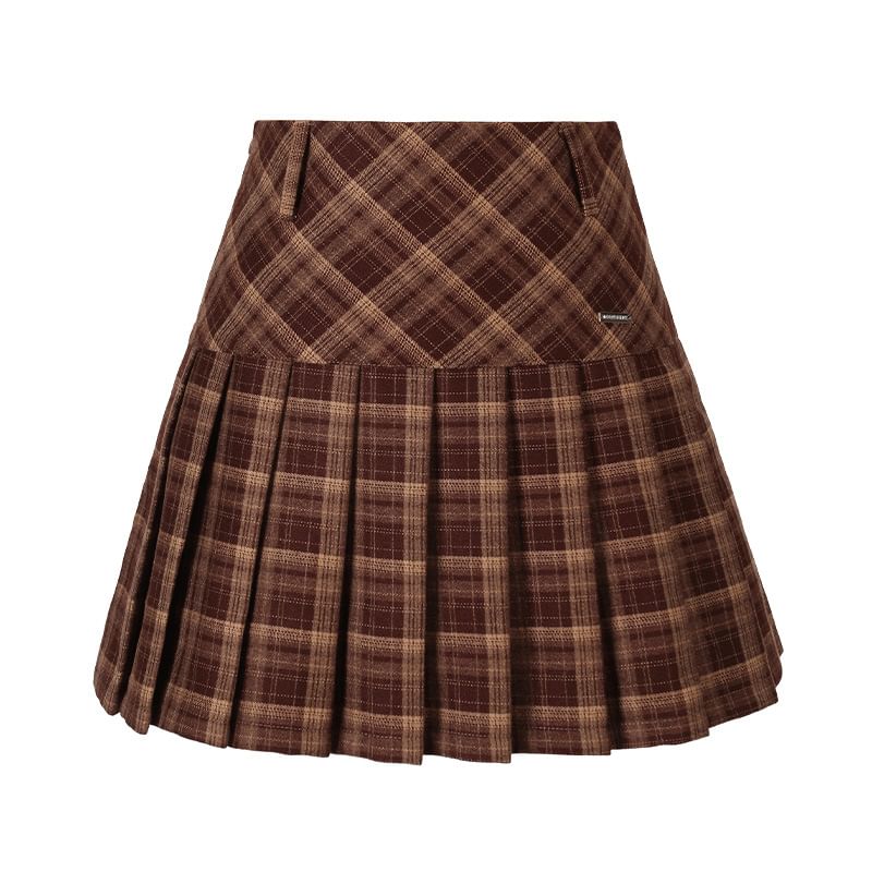 Plaid Pleated Mini A-Line Skirt