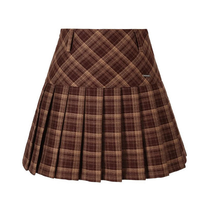 Plaid Pleated Mini A-Line Skirt